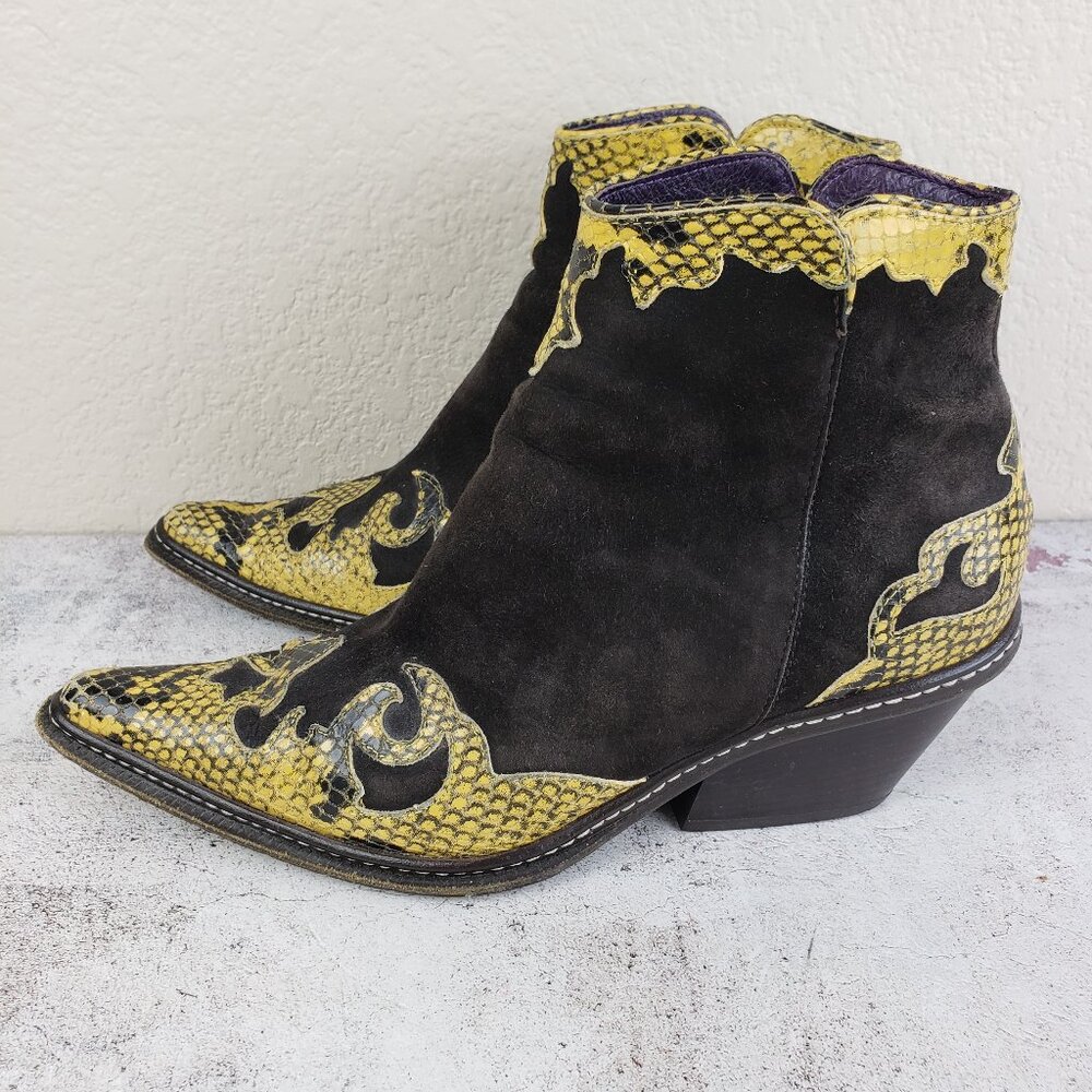 Donald J Pliner Western Boots Leather Suede Snakeskin Overlay Applique size 5.5M